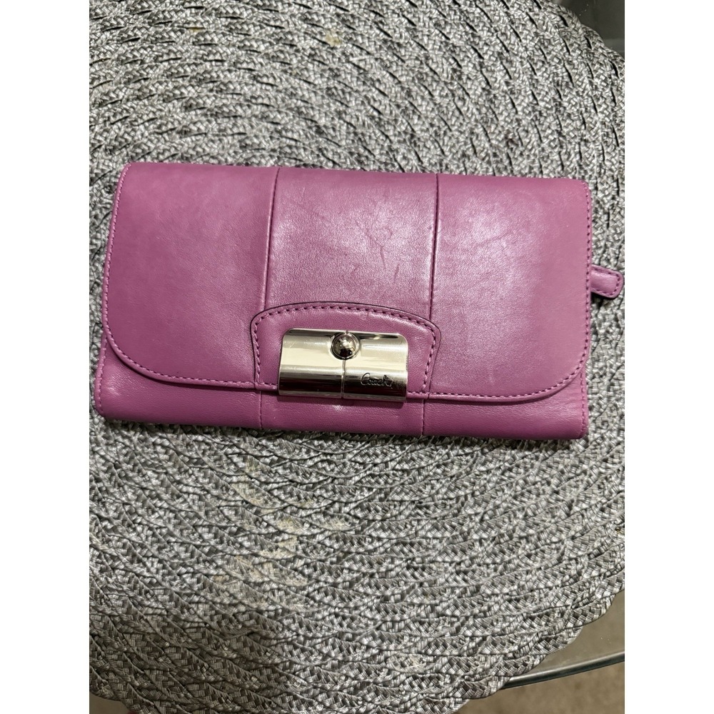 Coach Kristin Envelope Purple Leather Flap Wallet With Silver Closure